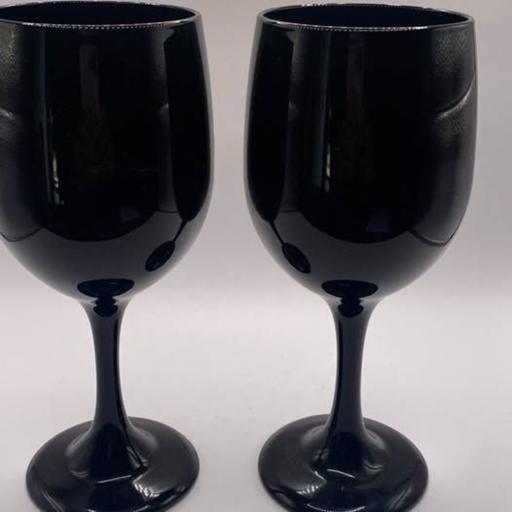 Vintage 1970s Libbey Premiere Black Amethyst Water Goblets - Set of 2